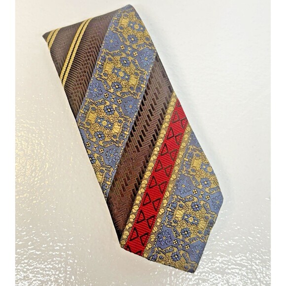 Vintage Principe New York 100% Imported Silk Striped Medallion Tie - Picture 1 of 6